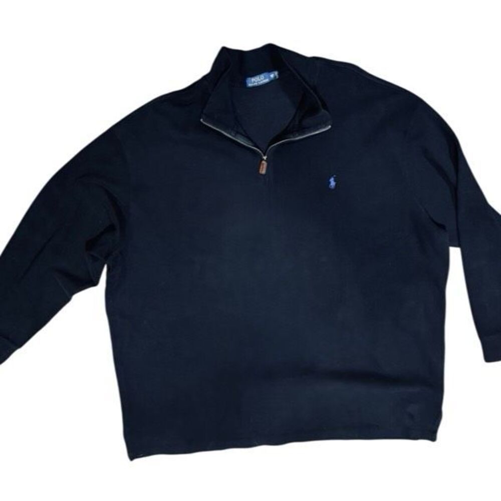 Polo Ralph Lauren Black Quarter Zip Sweater 4XB Big Tall Blue Pony Logo